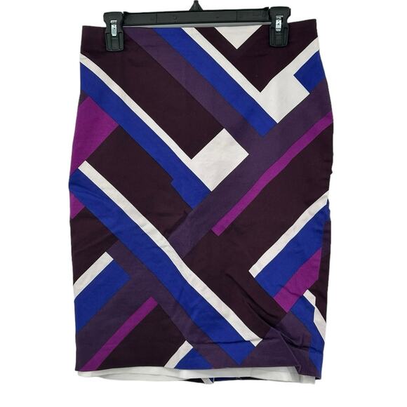 Ann Taylor Skirt Womens 6 Pencil Straight Purple Blue Stripe Stretch Office Work - Picture 1 of 6